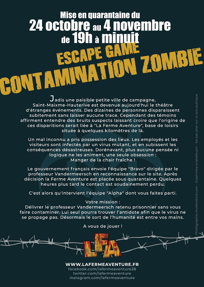 Contamination Zombie - Affiche La Ferme des aventuriers / Anabelle Graphiste Freelance
